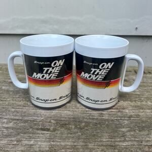Vintage 90s Snap On Tools USA Thermo-Serv "On The Move" Coffee Mug Plastic Set 2